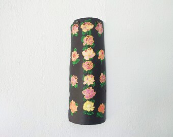 Petal Cascade – Handpainted Decorative Ceramic Tile by Anna Tsetsos, Original 1910 Roof Tile | Antique Ceramic | Handpainted Floral Symphony