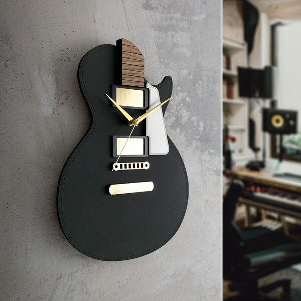 Reloj de guitarra - Regalo de músico, Reloj para hombres, Regalo de guitarra, Decoración de cueva de hombre, Decoración de sala de música, Regalos musicales, Imágenes de guitarra plana, Arte de ilusión