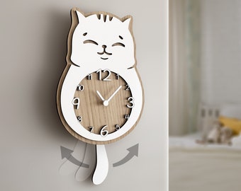 Cat clock, Gift newborn, pendulum clock, animal clock, Christmas gift