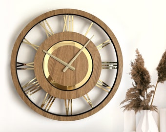 Reloj de pared de madera con números romanos Reloj de pared de decoración de madera único silencioso con números