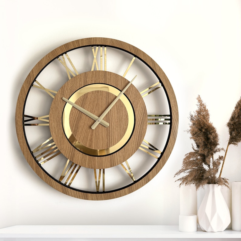Wooden Wall Clock with Roman Numerals Silent Unique Wood Decor Wall Clock with Numbers image 1