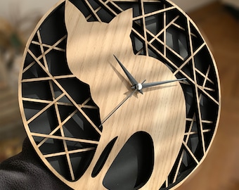 Kit orologio kat, orologio da parete per gli amanti dei gatti, orologio gatto in legno, arredamento da parete regalo gatto, orologio da parete minimalista