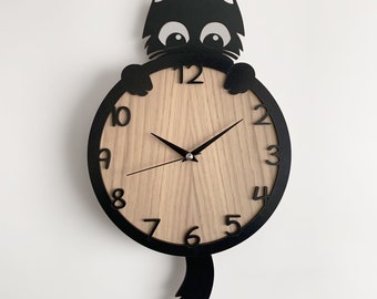 Pendulum wall clock, Cat lovers, Wall Decor for kids room, Christmas gift clock, Cat Home Decor