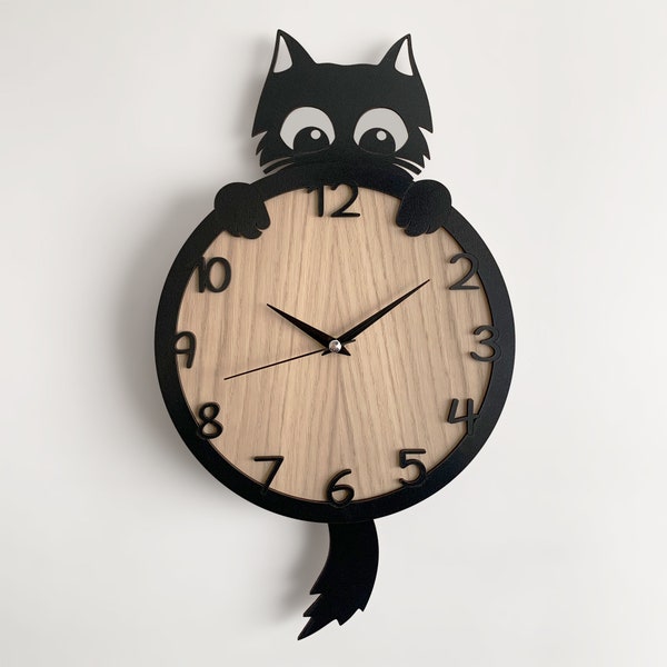 Horloge murale à pendule, amoureux des chats, décoration murale pour chambre d'enfant, horloge cadeau de Noël, décoration de maison chat