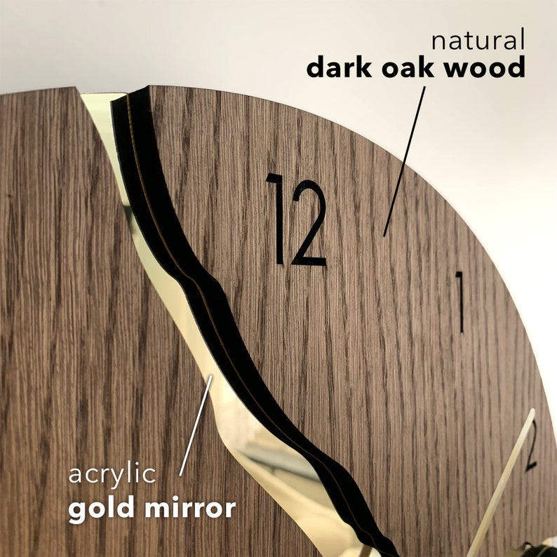 Modern Wall Clock with Golden Roman Numbers Silent Unique Wood Minimalist Wall Clock zdjęcie 6