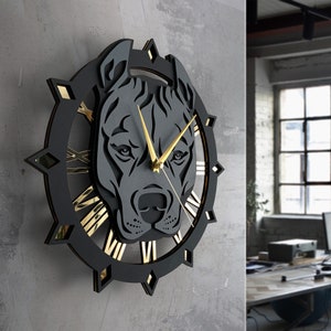 Pitbull Face Wall Clock | Pitbull Wood Clock | Pitbull art wall decor | Present gift for dog pitbull lovers | Pitbull puppy decor