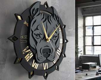murale visage de Pitbull | Horloge en bois Pitbull | Décoration murale d'art Pitbull | Cadeau cadeau pour les amateurs de pitbull de chien | Décoration pour chiot Pitbull