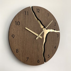 Modern Wall Clock with Golden Roman Numbers Silent Unique Wood Minimalist Wall Clock image 7