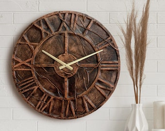 Leather Wall Clock, Brown Wall Clock, Unique Wall Clock, Large Wall Clock, Living Room Wall Art, Scandinavian Desing, Housewarming Gift