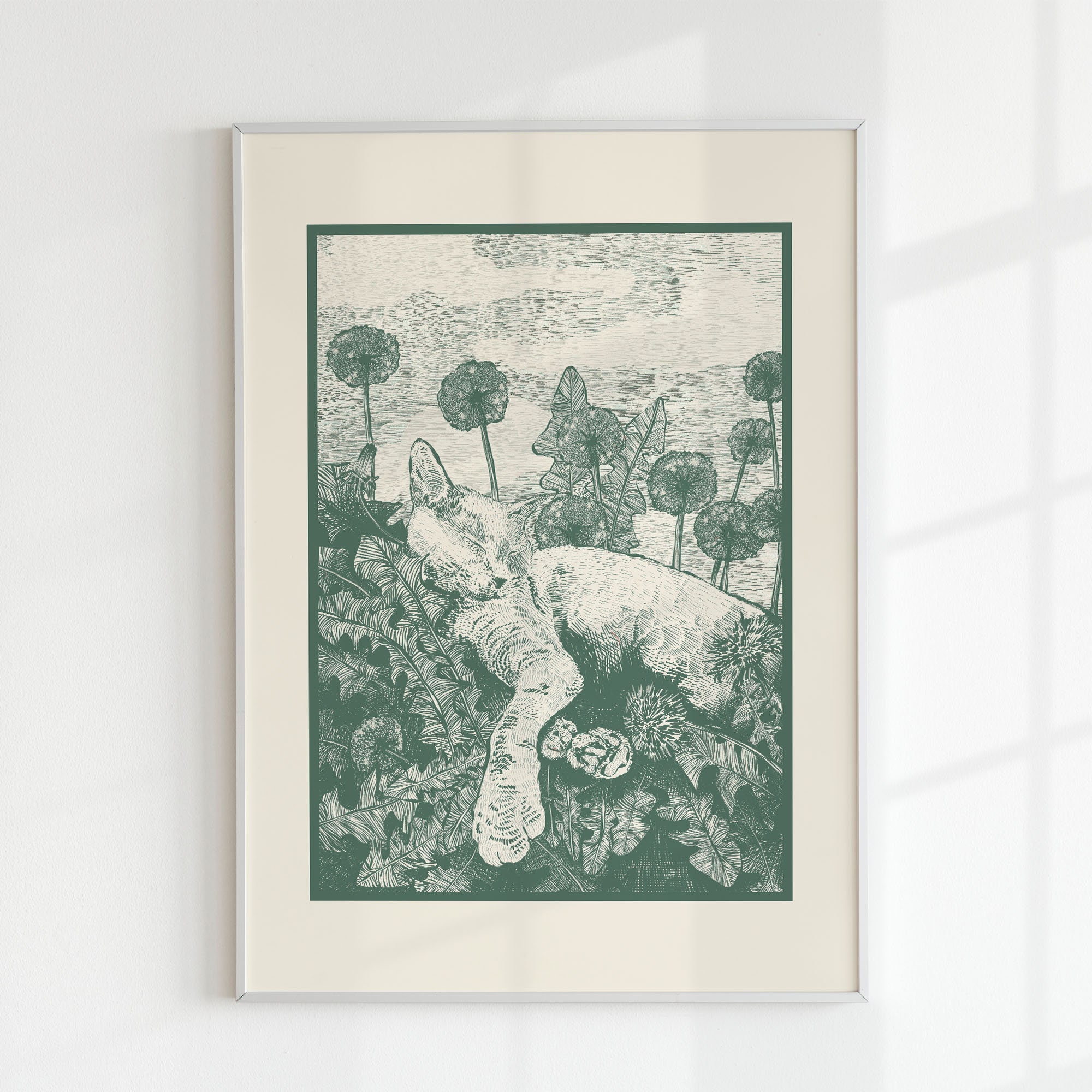 Funny Cat Print Art DIGITAL DOWNLOAD Sage Green and Cream Wall Art Cute Kitten Printable Poster Art Animal Illustration Cat Owner Gift Cat