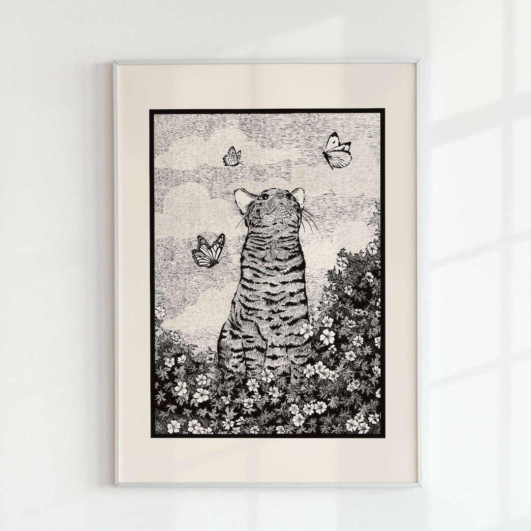 Funny Cat Print Art DIGITAL DOWNLOAD Black and Cream Wall Art Cute ...