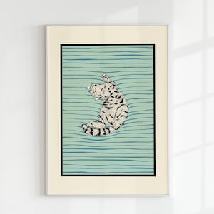 Funny Cat Print Green Blue Cat Wall Art Kitten DIGITAL DOWNLOAD Printable Art Trendy Animal Illustration Poster Cat Owner Gift Print