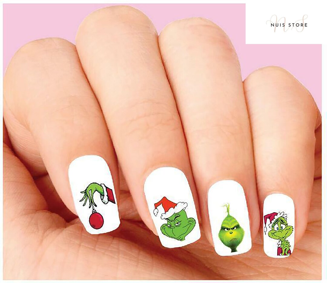 Nail Decals Christmas Grinch Christmas Nail Art Decals Etsy