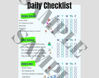 Daily Checklist for kids with picture icons - autism & ADHD to learn about daily routines, PDF file