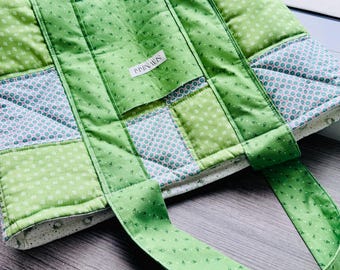 Green Patchwork Large Tote: Handmade Cotton Carryall,