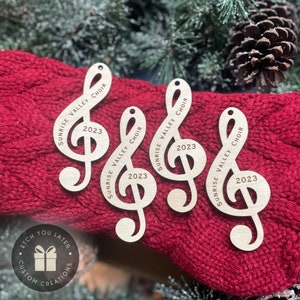 BULK- Personalized Musical Staff ornament— piano Recital Choir Student Gift Decoration Custom Wood Laser cut Engraved Christmas Wooden Year