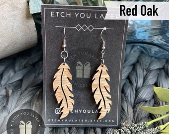 Feathers Dangling Earrings -Boho Whimsical Feather Simple laser cut wood Custom unique Personalized Dangle Drop Earring Wooden Rustic
