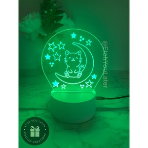 Cat Moon-Kitty Stars- LED Night Light- Kids Room Acrylic Name Sign Nursery Decor Decoration Birthday Gift for girl or boy