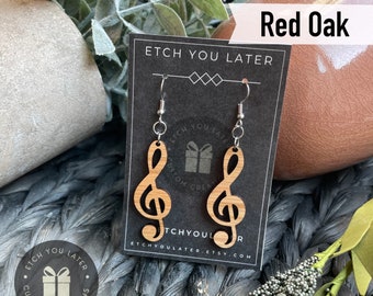 Treble Clef- Music Musician Song Dangling Earrings -Boho Simple laser cut wood Custom unique Personalized Dangle Drop Earring Wooden Rustic