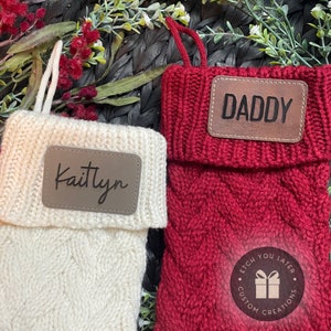 Stocking Name Patch- Christmas stocking Name tag tags Leather Leatherette Patches