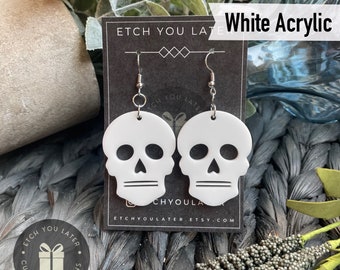 Skull- Skeleton- Halloween Fall Dangling Earrings- Simple laser cut Wooden or acrylic Custom unique Dangle Drop Earring
