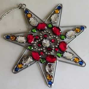 Rhinestone Sparkle Magic Silver Star Czech Style Ornament for Christmas Tree