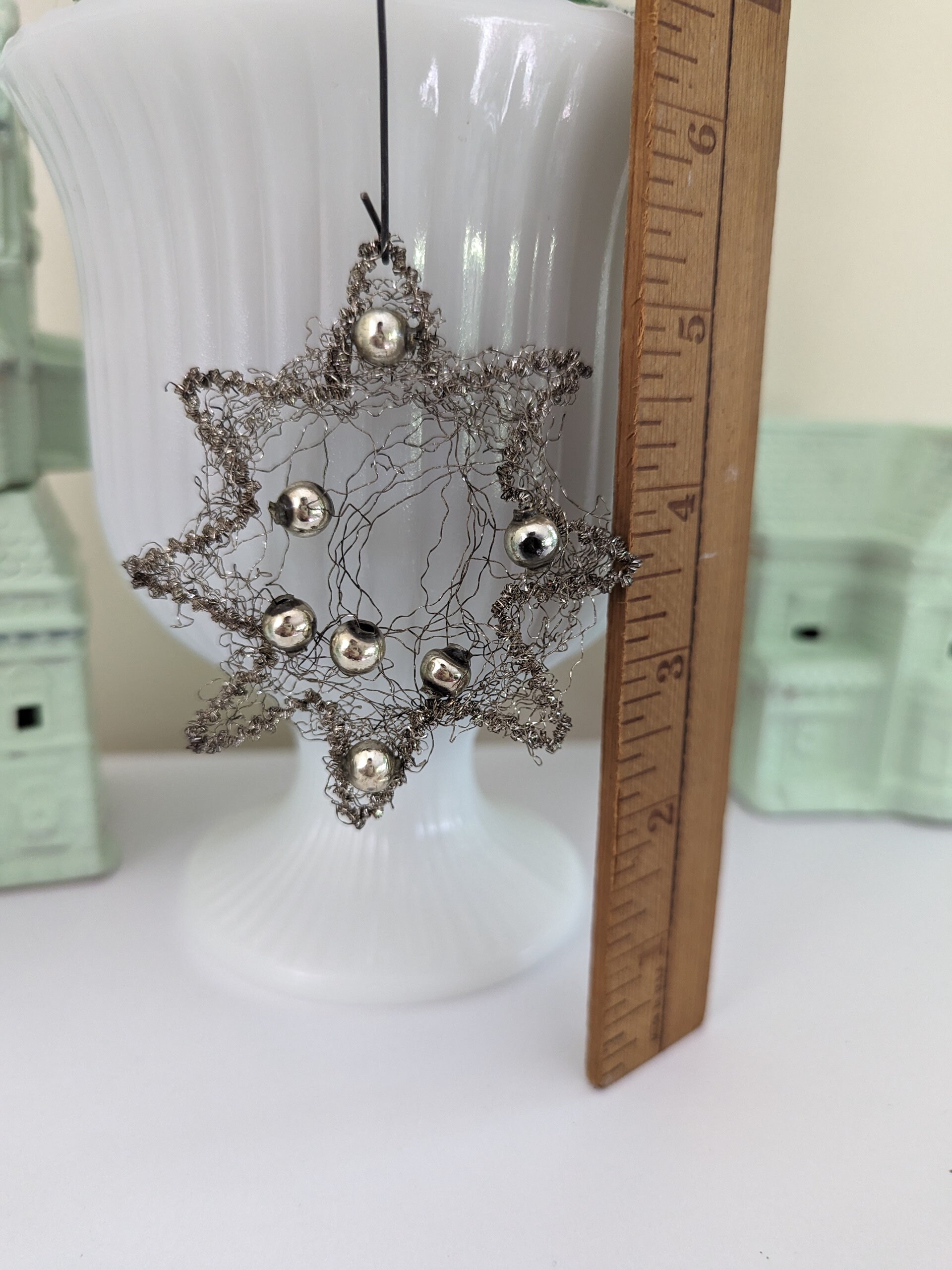 Antique Victorian Christmas Tinsel and Mercury Glass Star Ornament ...