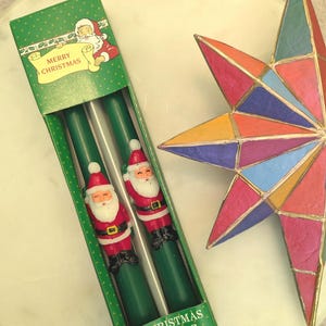 Vintage Santa Christmas tapered candles, Set of 2, new old stock