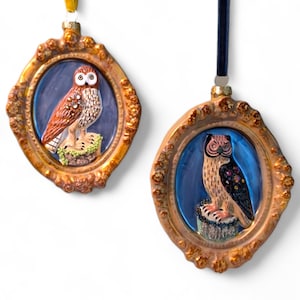 Owl Christmas ornaments, hand-painted bird Glass Ornaments for Christmas tree, Cody Foster