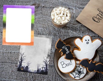 Spooky Graveyard Halloween Stationery Set: Printable Lined/Unlined Paper (PDF Download)