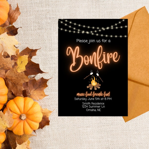 Bonfire Party Invitation. Summer/Fall Bonfire Digital Invitation