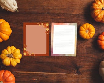 Printable Fall Stationary Set-Autumn Letterhead Paper with Leaves & Pumpkins-Thanksgiving Writing Paper-Digital Download