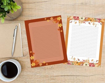 Fall Stationary Set-Pumpkins and Leaves Journaling Paper-Thanksgiving Writing Paper-Printable Seasonal Stationary Pages