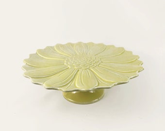 Plat présentoir forme de fleur porcelaine jaune