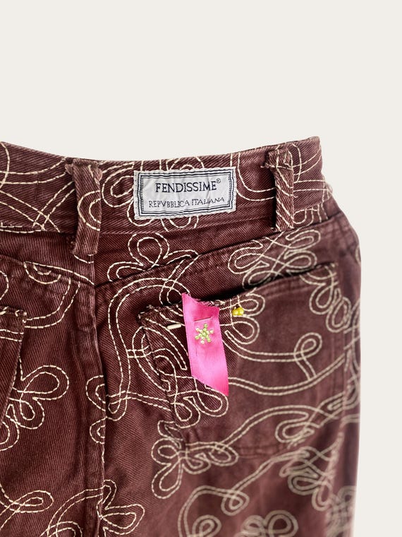 FENDISSIME Beige and Grey Baroque Print Pants L