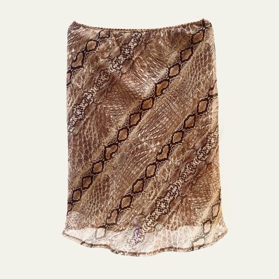 Beige and Brown Python and Crocodile Print Mix Mesh Skirt M