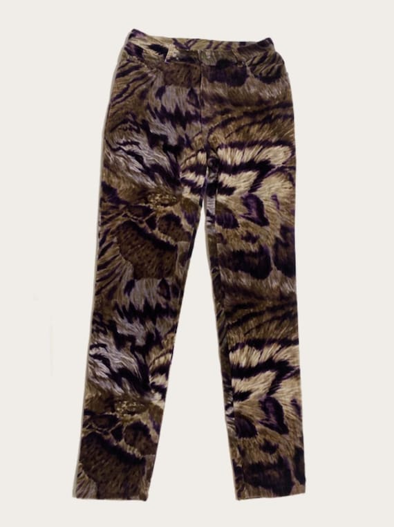 Brown and Purple Animal Print Velvet Pants S