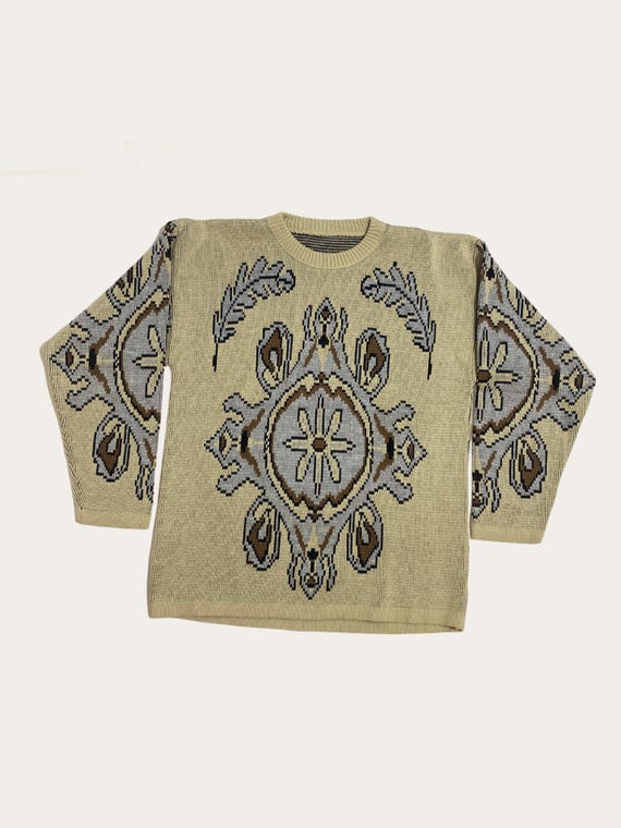 Beige Blue and Brown Winter Sweater XXL