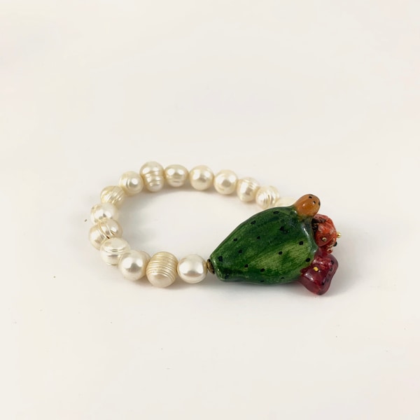 Bracelet avec cactus en céramique et perles