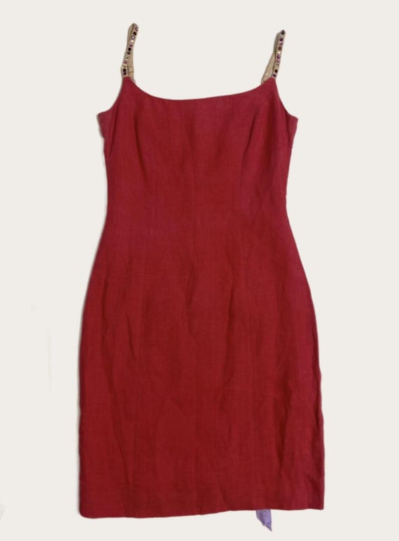 Pink Linen Tank Dress with Strass M