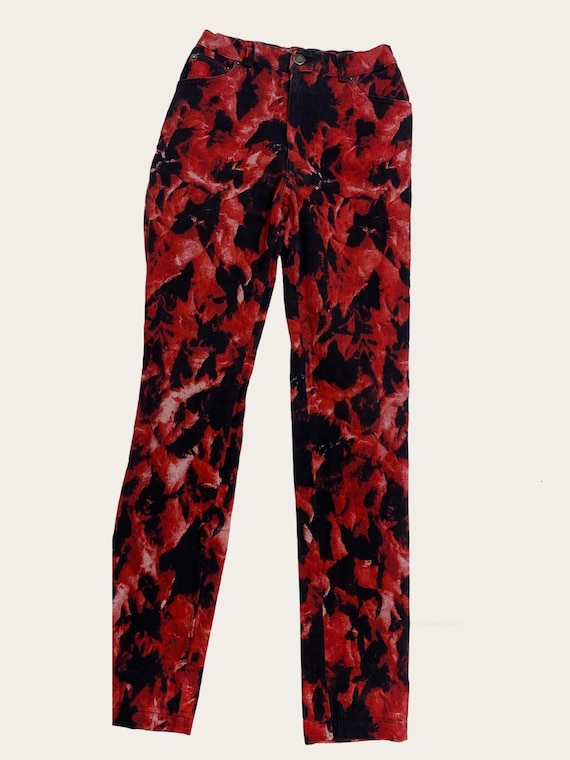 Red and Black Abstract Print Pants M