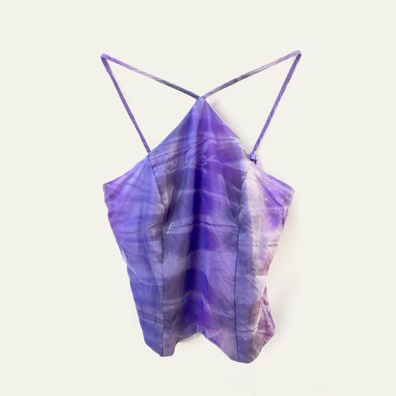 Purple Tie and Dye Mesh Crossed Tank Top L