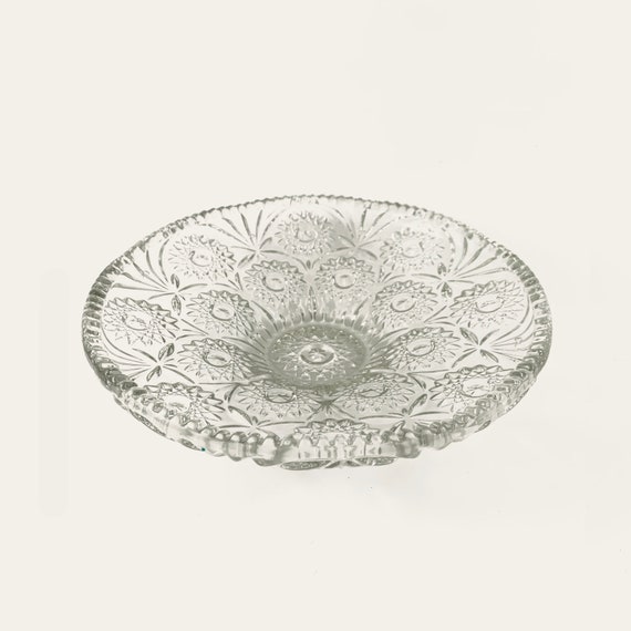 Large glass fruit dish or bowl with floral reliefs