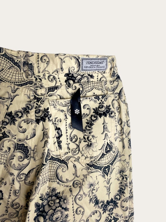 FENDISSIME Beige and Grey Baroque Print Pants L