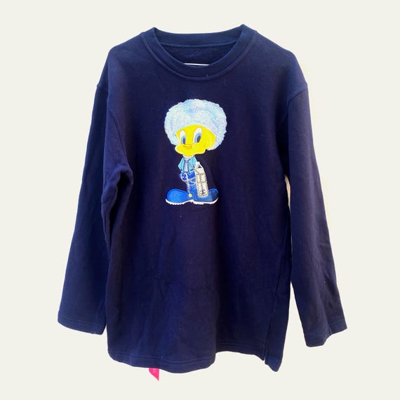 Blue Fashion Tweety Embroidery Sweatshirt L