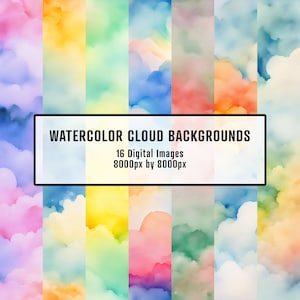 Pastel aquarel wolken achtergronden - digitale download, telefoonachtergrond, socialmediapost, kaarten maken