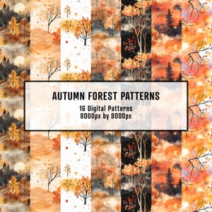 Colorful Autumn Backgrounds - Seamless Patterns, Fall Forest Design, Digital Download