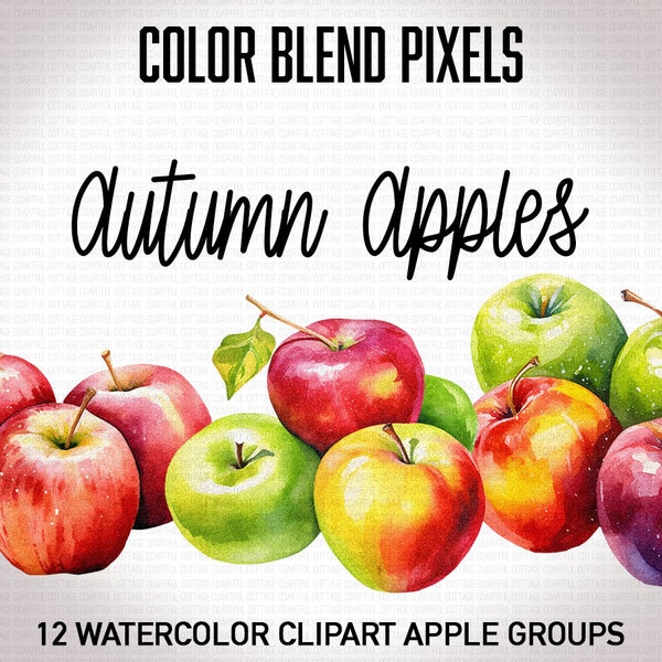 Watercolor Apples Clipart Bundle - 12 PNG Transparent Background Apples