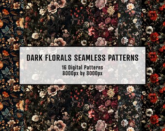 Seamless Flower Patterns - Moody, Dark florals, Digital Backgrounds, Wallpaper, Bundle