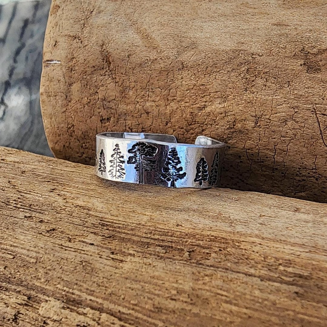 Hand-stamped Forest Ring, Evergreen Tree Ring, Nature-inspired Ring ...